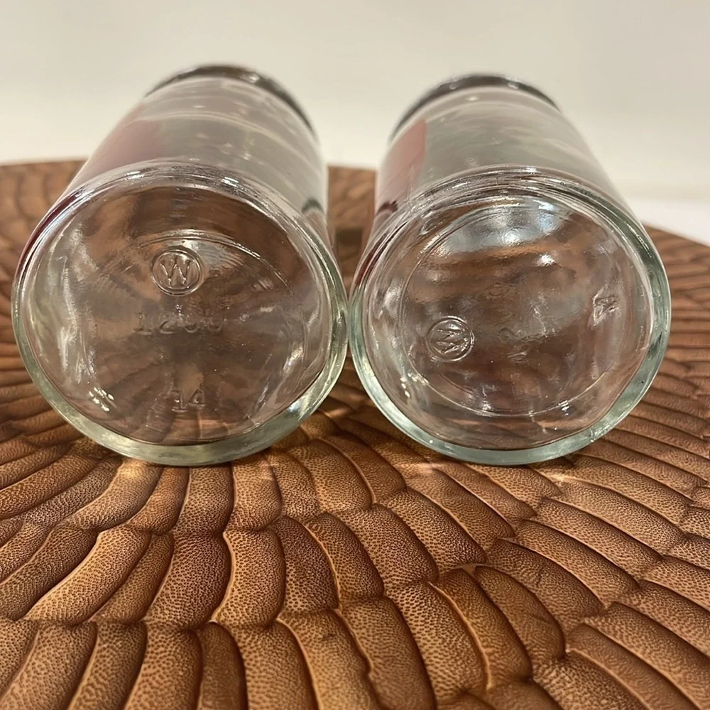 VTG Wheaton Glass Salt & Pepper Shakes MCM Mod Deco Chrome Red Minimalist